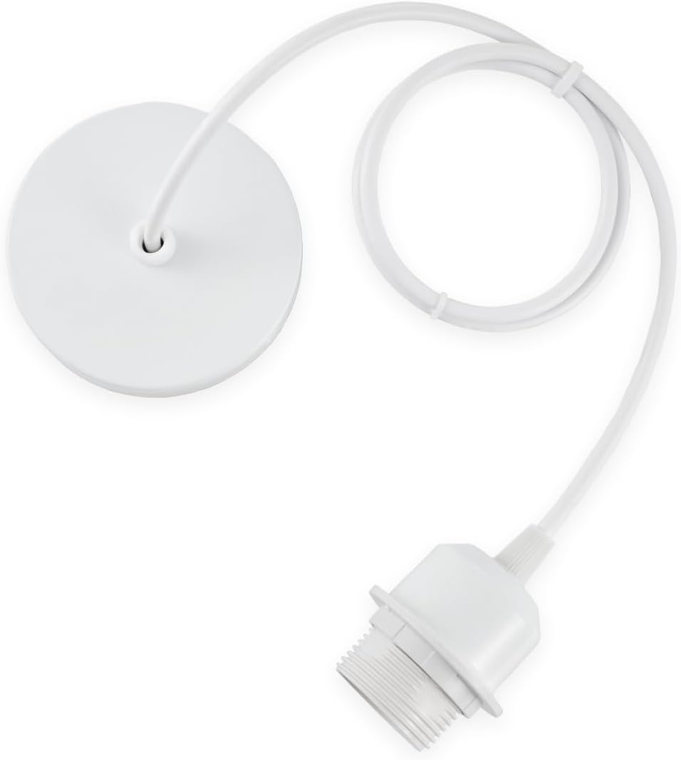 Vecys White Pendant Light Fitting Modern Industrial Lamp Holder E27 Screw Lamp Holder with 100CM Adjustable Cable,for Kitchen Dining Room Ceiling Lights