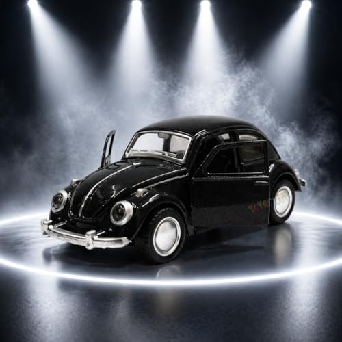 Image of 1:36 Scale 1967 Classic Black VW Beetle Die-Cast Pull Back Toy Car with Openable Doors, Metal Body Collectible Model for Kids & Adults