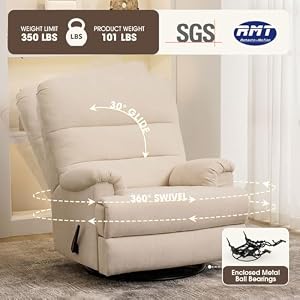 Glider Rocker ReclinerSwivel Rocking Recliner ChairReclining Sofa Rocking Chair Nursery23 Inches Deep Seat 27 inches High Backfor Living Room Bed Room Beige