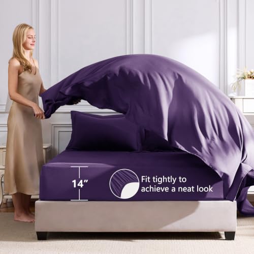 Image of CozyLux King Size Comforter Set Purple - 7 Pieces Bed in a Bag King, Luxury Soft Bed Set for All Seasons, Bedding Set with Down Alternative Comforter, Sheets, Pillowcases & Shams