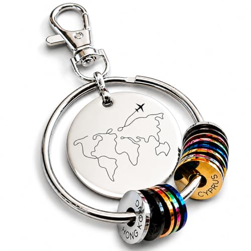 Porte-clés de voyage personnalisé, porte-clés de pays, porte-clés de voyage, clip de voyage mondial, porte-clés de voyage, breloque de voyage, jeton et étiquettes de voyage, Argent, noir, or rose, or,