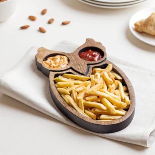 Aurum Crafts Mango Wood Owl Chip & Dip Platter | Decorative Woode...