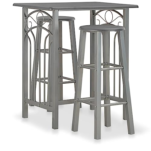 Vetnasa Set Mesa y sillas Altas de Cocina 3 pzas Madera Acero Antracita Mobiliario, Conjuntos de Muebles, Conjuntos de Muebles para cocinas y comedores Gris 19,7 KG