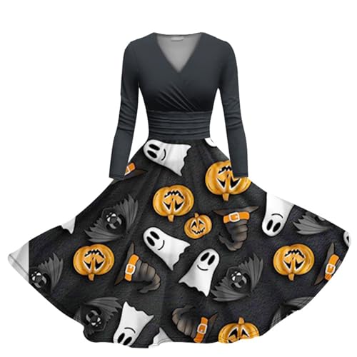 Robe Halloween femme FNKDOR décontractée col en V manches longues