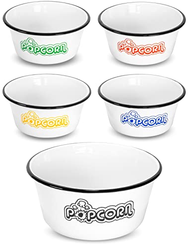Red Co. QM-8126 Set Of 5 White Enamelware Metal Classic 4 Quart And 1.2 Quart Popcorn Bowls thumb #2
