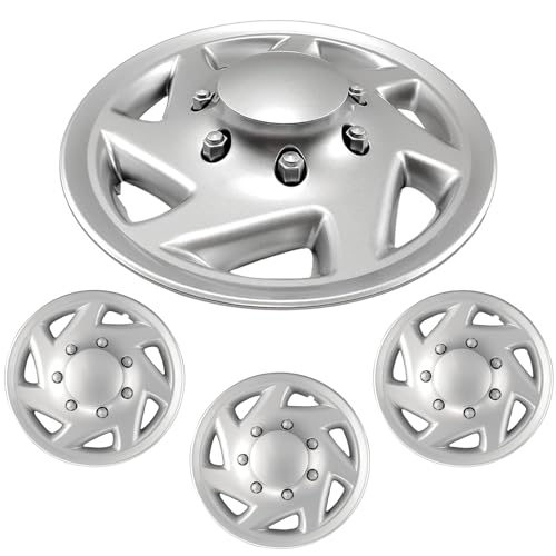 16 Inch Silver Hubcaps 4-Piece Set Fit for 1997-2023 Ford E-Series E350 E450 Vans Truck & Econoline Replaceable Hubcaps F8UZ1130AA F7UZ1130AA