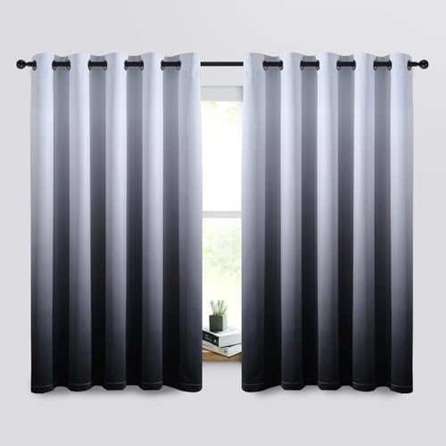 Image of SimpleHome Ombre Gradient Black White to Gray Curtains for Bedroom,62Wx63L | Room Darkening Curtains,Light Blocking Thermal Insulated Grommet Window Curtains for Living Room,2 Panels,63 Inches Length