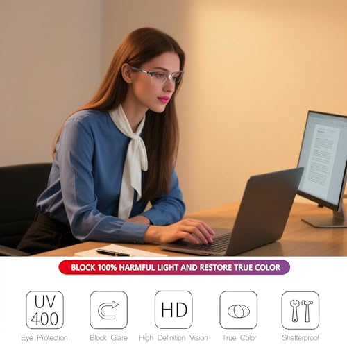 Image of Oversized Square Blue Light Blocking Glasses for Women Men, Vintage Half Frame Computer Reading Gaming Glasses, Anti Glare UV400 Eyestrain