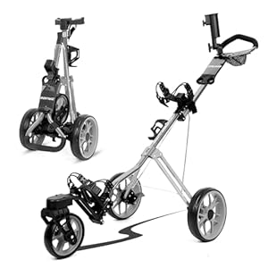 DRUIDS Golf 360 Push Cart : Light Weight Swivel Golf Cart with Umbrella Cup Holder,3 Wheel Walking Golf Cart with Brake, Fold up Golf Caddy, Portable Golf Rolling Cart