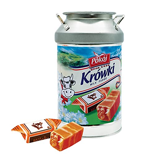 Krowki Milk Fudge by Pokoj in Metal Barrel 8.80z/250g Candy Korovka Cow Classic Milky Fudge imported from Poland