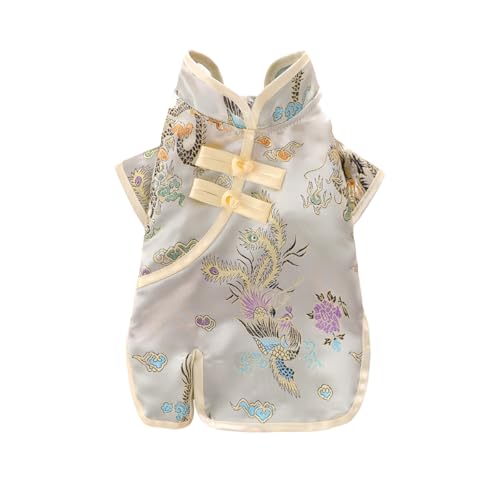 UGYMSIA ペット服 犬服 春夏 猫用 小型犬服 ドレス 通気性 小中型犬 愛犬 可愛い半袖 タンクトップ 軽くて快適、柔らかく肌に優しい 高密度錦織 (龍と鳳凰(黄),L)