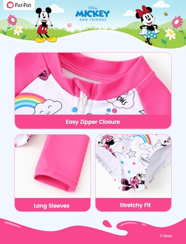 Image of Disney Frozen Stitch Princess Minnie Mouse Girls Swimsuit Long Sleeve Rashguard UPF 50 One Piece Bathing Suit Size 3M-13Y