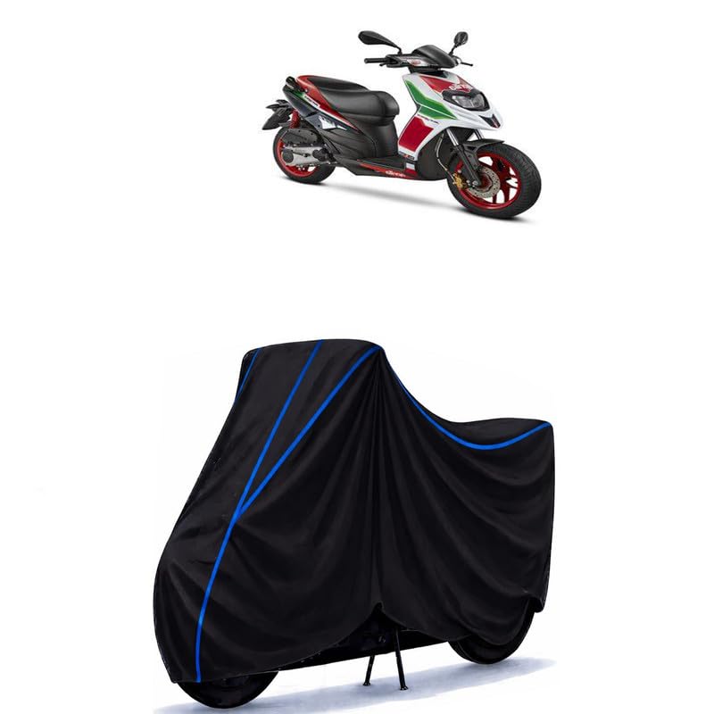 Image of Scooty Cover Water Resistant for SR-150 BS6 | Universal Scooter & Bike Cover | Heavy Duty UV Dust, Rain & Scratch Protection | Elastic Fit All Weather Indoor Outdoor | Black with Blue Piping