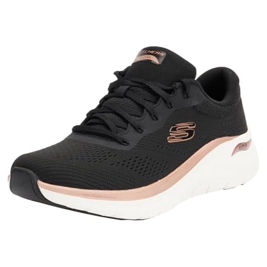 Skechers Damen ARCH FIT 2.0 GLOW THE DISTANCE Slip-On, Black Mesh/Rose Gold Trim, 36.5 EU