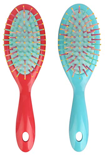 Mantello Detangler Hair Brush Kids Travel Brush (Pink and Blue, 2 Pack)