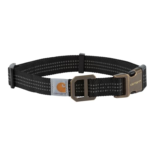 Carhartt Fully Adjustable Nylon Webbing Collars for Dogs, Reflective Stitching for Visibility, Black (Nylon Webbing), Large