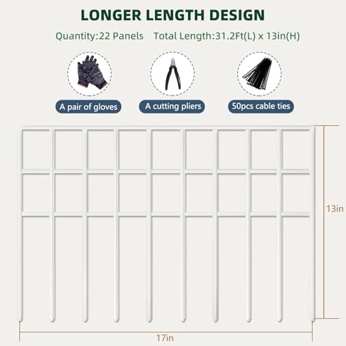 Image of 31ft(L) x 13in(H) Animal Barrier Fence, 22 Panels No Dig Garden Fence for Dog Rabbit, Rustproof Anti Digging Barrier, Garden Edging Border Ground Defense for Outdoor, Yard, Patio, White