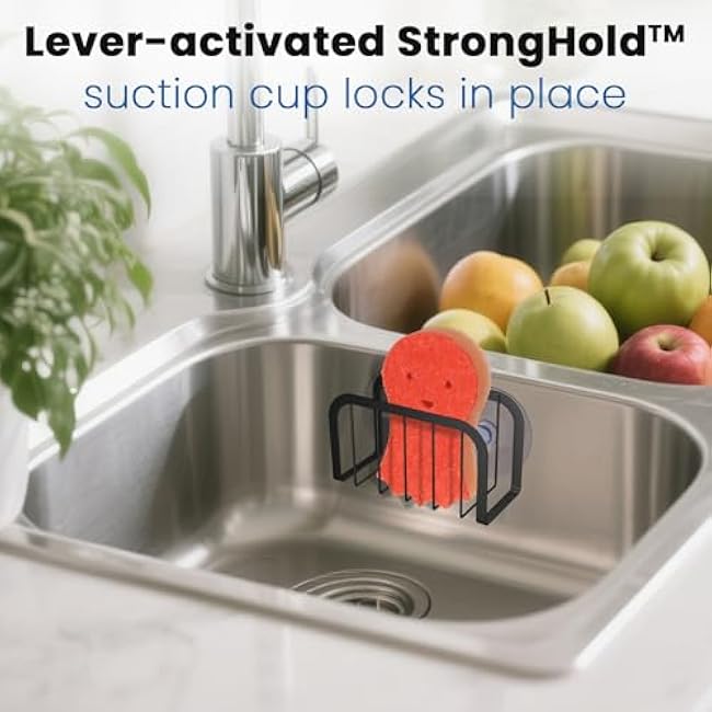 Sponge Holder for Kitchen Sink with Suction Cups, Kitchen Sponge Holder,Kitchen Sink Caddy(Black)