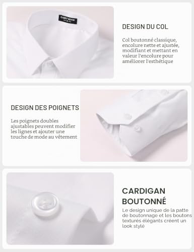 Casey Kevin Chemise Homme Manches Longues Bambou Chemise Habillées Business Casual Respirant Chemises sans Repassage Homme pour Bureau Costume Soiree Mariage, L – vue 4