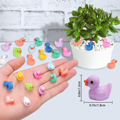 DIYDEC 200 Stück Mini Enten Harz, 10 Farben Mini Duck Figuren Miniatur Enten kleine Bunte Enten für Dekoration von Miniatur-Landschaftsgärten, Bonsai, Fischbecken und Aquarien verwendet.