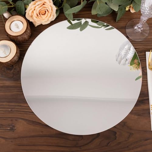 10 platos decorativos redondos espejo de plástico plateado 13" miniatura 7