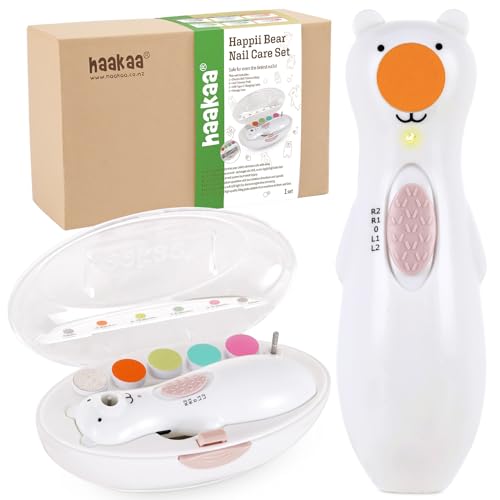 Image of haakaa Happii Bear Baby Nail File Electric Nail Trimmer with LED Light, Rechargeable Baby Nail Clippers for Newborn/Adults Toes and Fingernails, Additional Replacement Heads & Charging Cable