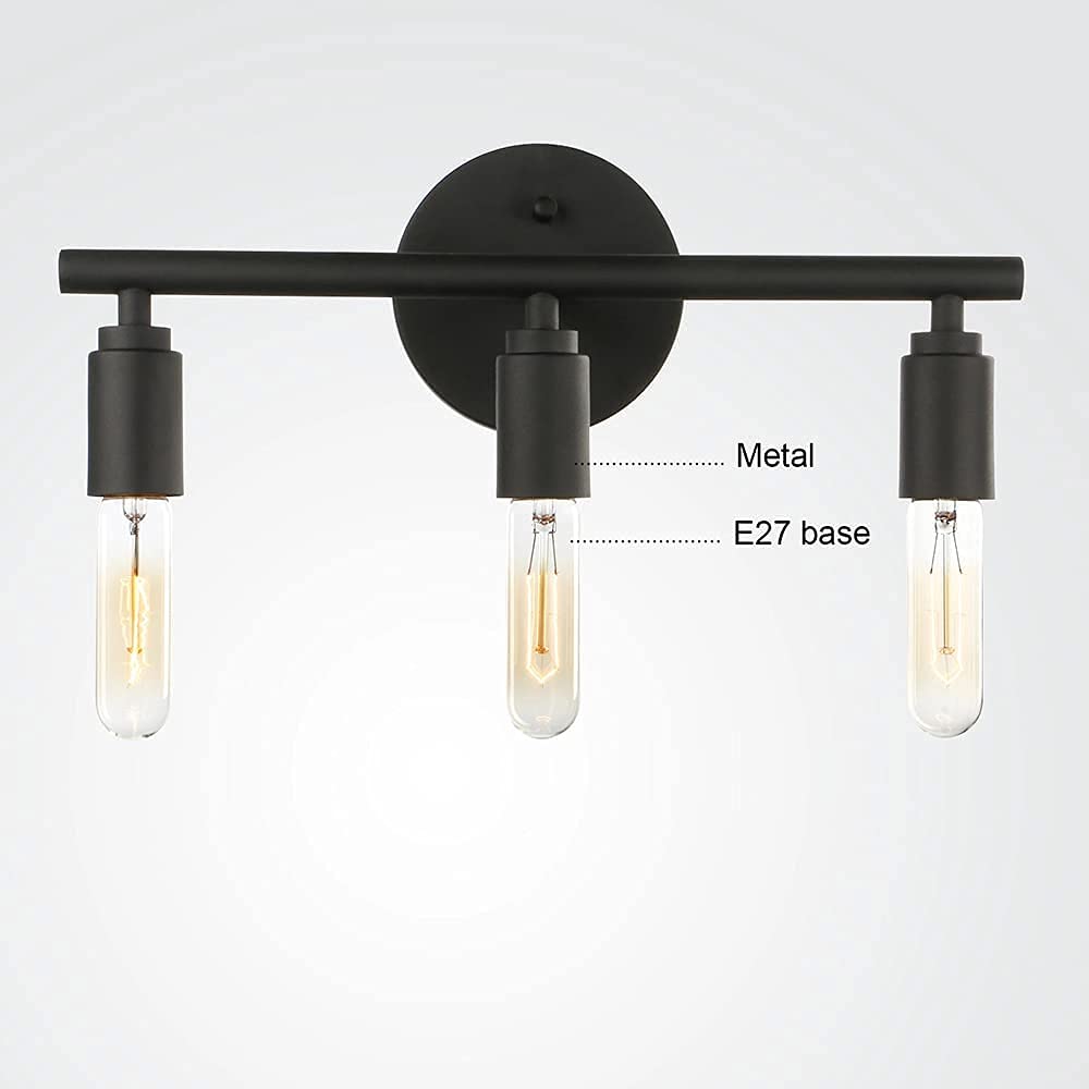 Applique candelabro Lampada da Specchio per Bagno, Applique da Parete con 3 luci Interno Vintage in Ferro Nero, Luce Specchio Bagno, Attacco E27, Lampadina non Inclusa. (Stile nero)