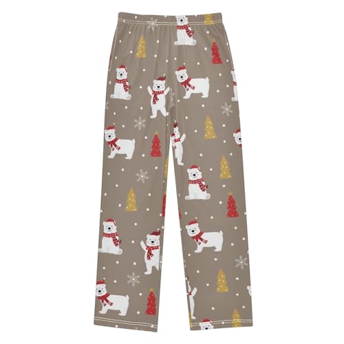 ZZXXB Bear with Xmas Hat Boys Long Pants Soft Trousers Elastic Waist Kids Lounge Bottoms with Pockets S-XL