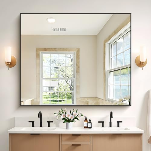 Image of COFENY 40x48inch Black Bathroom Mirror, Black Rectangle Mirror with Frame, Large Rectangular Wall Mirrors for Bathroom, Living Room, Hair Salon, Big Farmhouse Mirror Hang Horizontal /Vertical