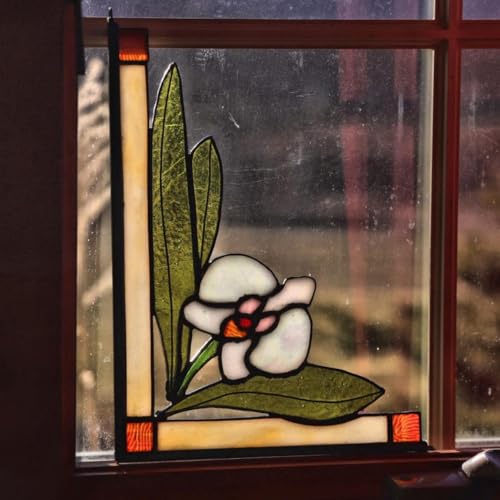 Stained Glass Orchid Corner Panel Suncatcher, Handcrafted Window Ornament, Wall