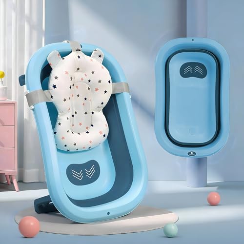 Image of StarAndDaisy Bath Tub for Baby 0-3 Years /Foldable Bath tub for Kids with Cushion, Space Saving Design, Newborn Baby Folding Bathing Tub Girls & Boys, Easy to Store -Sky Blue.