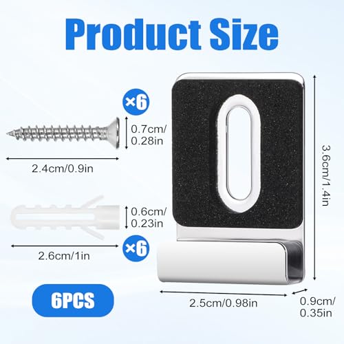 Image of 6 PCS Mirror Mounting Hardware, Stainless Steel Mirror Clips, J Type Heavy Duty Hanger Clip Kit, with Screws & Rubber Pads, for Frameless Mirrors, Wall Mounting, Wall Tile, Billboard (Silver)