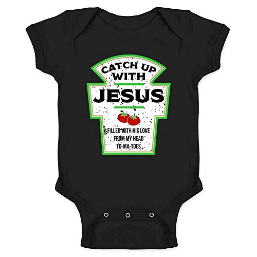 Image of Pop Threads Catch Up with Jesus Funny Ketchup Faith Christian Infant Baby Boy Girl Bodysuit Black 6M