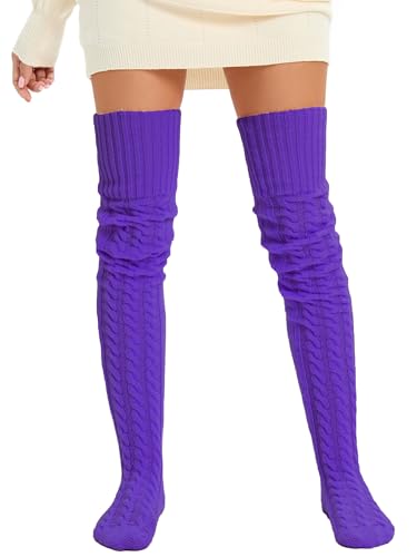 Image of Women's Thigh High Knitted Winter Boot Socks Vintage Extra Long Leg Warmer Over Knee High Stockings