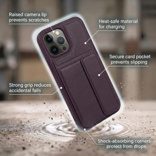 Image of amazon basics Luxury Vegan Leather Back Cover for iPhone 11 Pro Max | Built-in Card Holder Slot | Integrated Mobile Stand | Slim Shockproof Protective Case with Stitched Finish - Purple