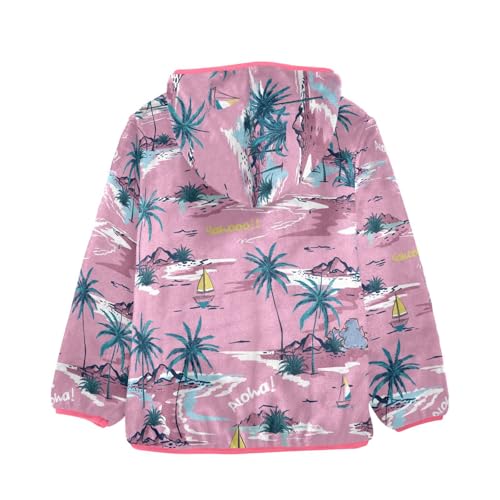 OTVEE Palm Trees Beach on Vintage Pink Kids Hoodie Jacket Fall Spring Full Zip Warm Outwear Coat2