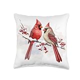 Red Christmas Cardinal Couple Snow Cute Bird Winter lovers Throw Pillow