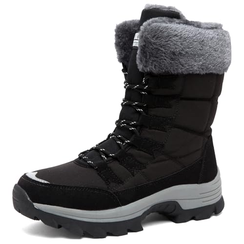 VLOOKST Botas para Mujer Botas de Nieve Botines de Invierno Impermeable Forradas con Pelo Botas de Senderismo Botines de Nieve Botas de Trekking Negro Talla 38