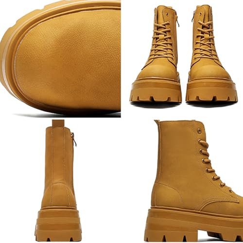 Men's Leather Platform Lace Up Combat Boots Fashion Side Zipper Chunky Heel Lug Sole Motorcycle Boots Anti-Slip High Top Biker Ankle Booties2