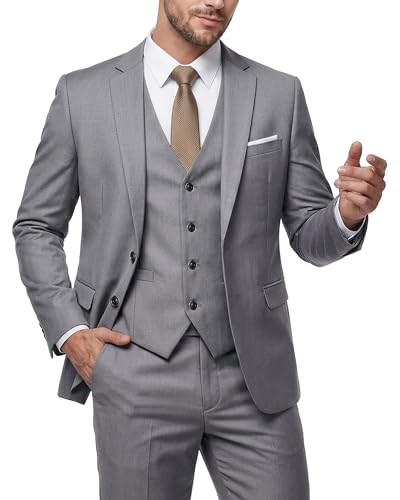 Image of MY'S Men's 3 Piece Suit Notch Lapel 2 Button Blazer Slim Fit Dress Business Party Jacket Vest Pants & Tie Set