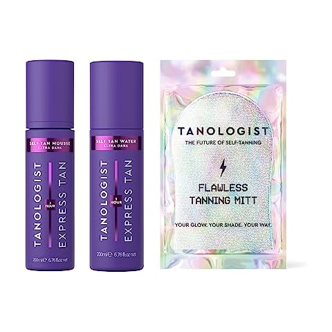 Tanologist Mist & Mousse Extra Dark Tanning Bundle - Hydrating Sunless Tanning Mousse, Self Tan Water & Flawless Tanning Mitt - Seamless, Airbrushed Tanning - Vegan and Cruelty Free - Extra Dark Cover