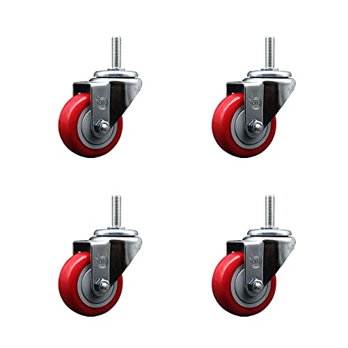 Polyurethane Swivel Threaded Stem Caster Set of 4 w/3