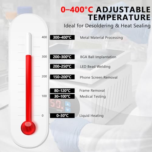 PCB Heizstation, 500W Lötstation Heizplatte 150x150mm, Elektrische Heizplatte Vorheizstation 400℃ Einstellbar, Digitale LCD Mikrocomputer Rework Heater Lab für Komponentenerwärmung, SMD Reengineering