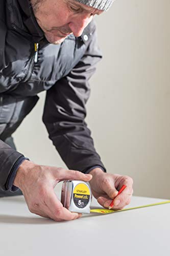 STANLEY Mesure 5 m x 19 mm en Abs Powerlock Classic Fabriqué en France - Ruban Large - Revêtement Blade Armor et Mylar - Crochet 3 Rivets - Boitier Abs Antichoc - Blocage de Ruban - 0-33-194