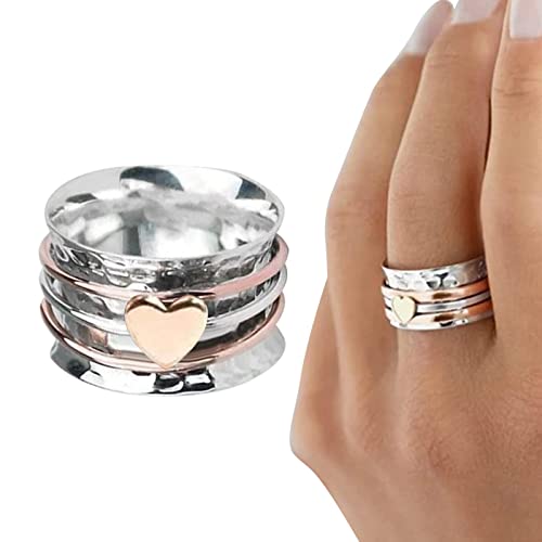 Fushen Anneau d'anxiété,Anneau Rotatif de Coeur de Mode | Anneau de Pouce de filateurs, Anneaux de filateurs de Conception de Coeur, Cadeaux d'anniversaire de Noël d'anneau d'amour pour des Femmes Cover