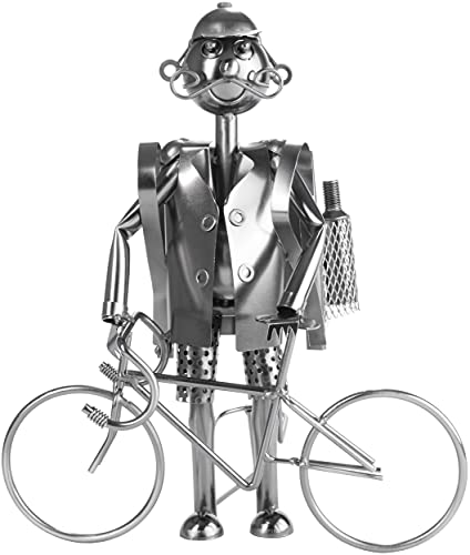 Brubaker Wine Bottle Holder 'Cyclist' - Table Top Metal Sculpture - With Greeting Card #TOP1