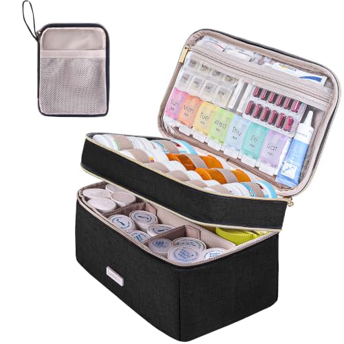 Image of Lexeeco Travel Medicine Pill Bottle Organizer Bag with Portable Small Pouch