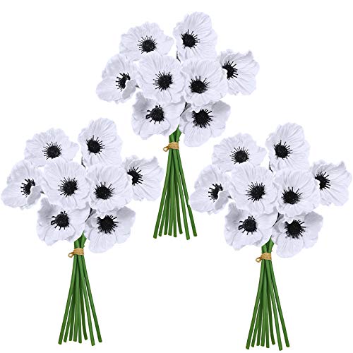 Winlyn 24 Pcs Artificial White Poppy Flower Stems Real Touch Flower Fake Flowers In White With Black Center For Wedding Bouquets Corsages Centerpiece Floral Arrangements thumb #1
