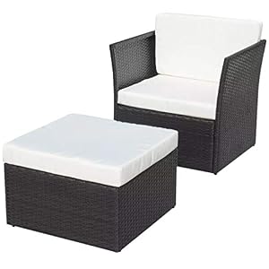 Festnight Gartenstuhl-Set Polyrattan | Gartensessel mit Hocker Armsessel Rattansessel Schemel Sitzpolster Gartenm?Bel für Garten Terrasse Balkon Schwarz