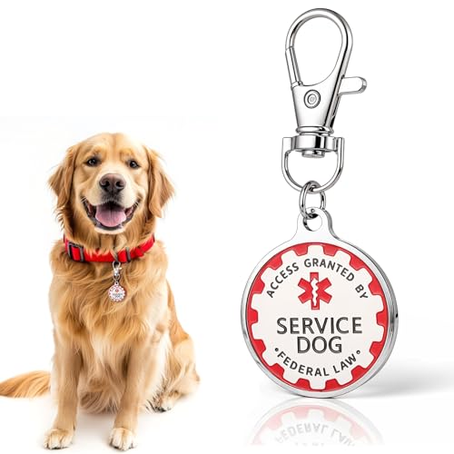 Service Dog Tag Double Sided with Federal Protection Red Medical Alert Symbol, Emotional Support ESA Medical Alert Collar Accessory Durable Stainless Steel Service Animal Tag Easily Attach to Collar